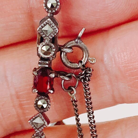 VTG Sterling 925 Marcasite Rainbow Gemstone Bracelet w/ Safety Chain, Y2K EUC - Picture 4 of 10